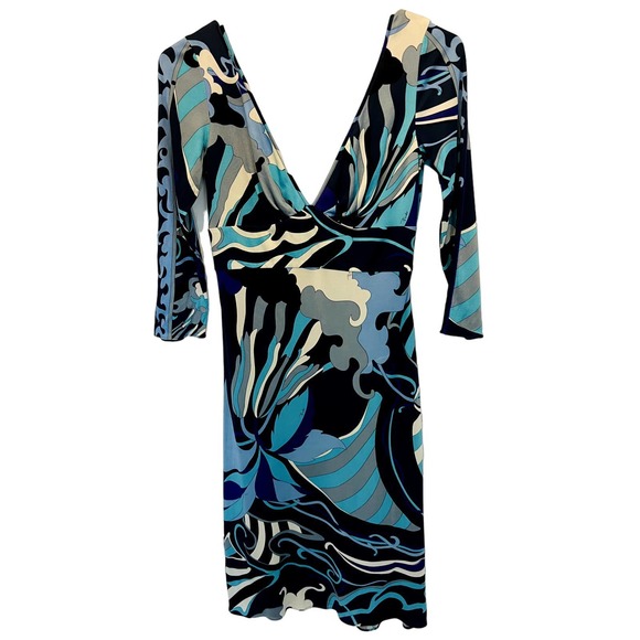 Emilio Pucci Blue multicolor midi dress Sz 6 y2k - Picture 2 of 13